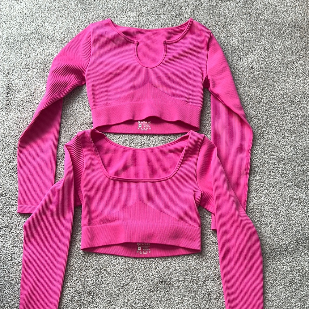 GQKQ Pink Ribbed Crop Top 2 Pack NWOT